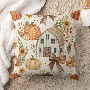 Cojín Decorativo Patrón de calabaza otoñal de granja rústica