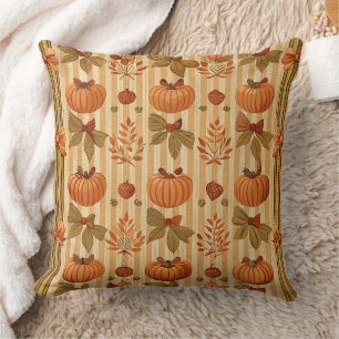 Cojín Decorativo Patrón de calabaza y lazo otoñal vintage