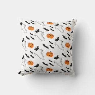 Cojín Decorativo Patrón de calabaza y murciélago de Halloween Pug G