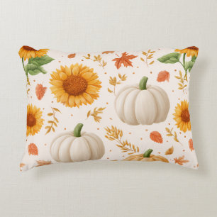 Cojín Decorativo Patrón de calabazas otoñales y girasoles de color 