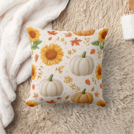 Cojín Decorativo Patrón de calabazas otoñales y girasoles de color 