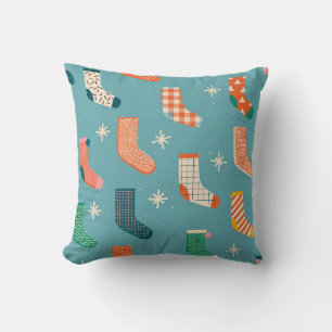 Cojín Decorativo Patrón de calcetines navideños en ilustracion.