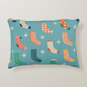 Cojín Decorativo Patrón de calcetines navideños en ilustracion.