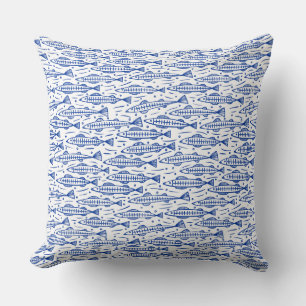 Cojín Decorativo Patrón de calzado de peces - Azul marino sobre bla