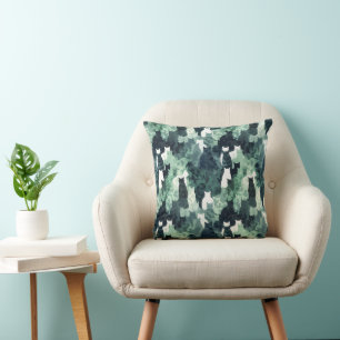Cojín Decorativo Patrón de camuflaje de gatos verdes