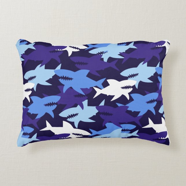 Cojín Decorativo Patrón de camuflaje de tiburones azules (Anverso)