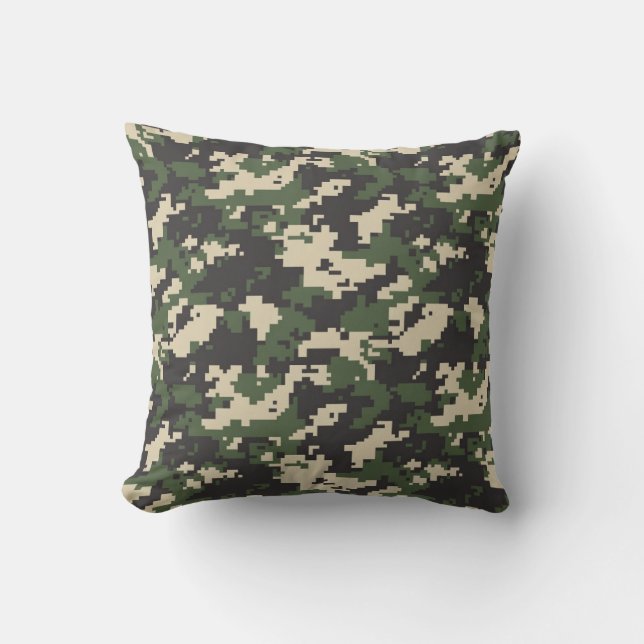 Cojín Decorativo Patrón de Camuflaje Digital Verde (Anverso)