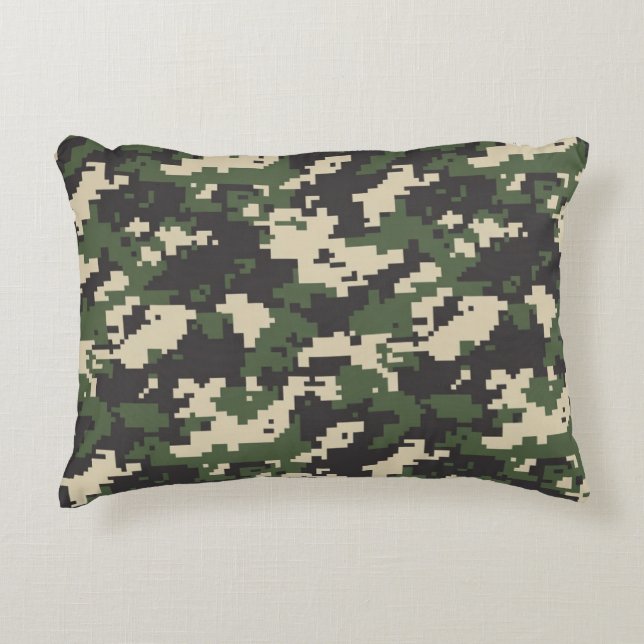 Cojín Decorativo Patrón de Camuflaje Digital Verde (Anverso)