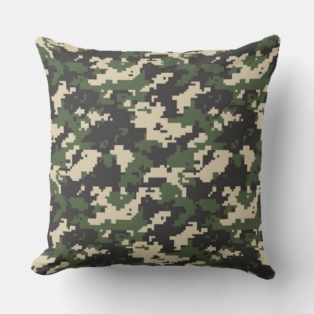 Cojín Decorativo Patrón de Camuflaje Digital Verde (Anverso)