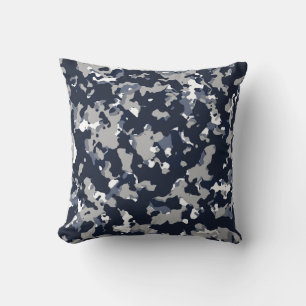 Cojín Decorativo Patrón de Camuflaje Gris Azul Blanco