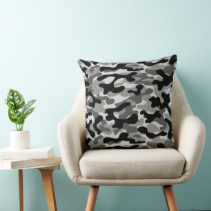 Cojín Decorativo Patrón de camuflaje gris negro blanco