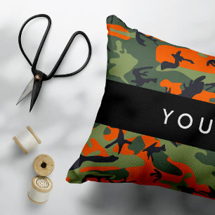 Cojín Decorativo Patrón de camuflaje naranja, su nombre, personaliz