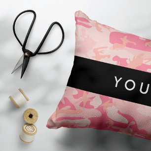 Cojín Decorativo Patrón de camuflaje rosa, tu nombre, Personaliza