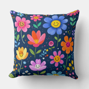 Cojín Decorativo Patrón de caras de flores felices.Moderno exterior