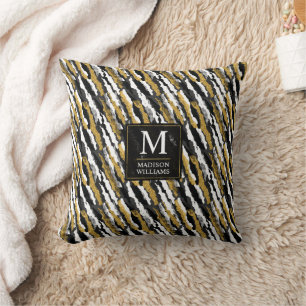Cojín Decorativo Patrón de cebra animal blanco con brillo negro y d
