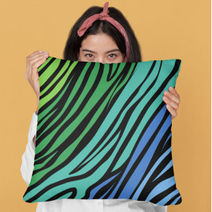 Cojín Decorativo Patrón de cebra azul y verde