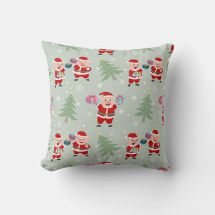 Cojín Decorativo Patrón de cerdo de Santa Claus dando regalos