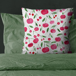 Cojín Decorativo Patrón de cerezas rojas de acuarela pura