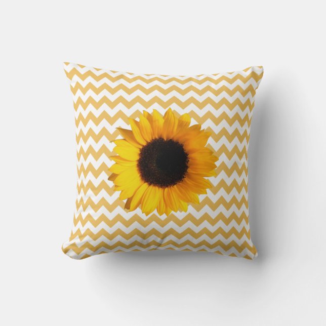 Cojín Decorativo Patrón de cheurón amarillo bonito y girasol (Anverso)