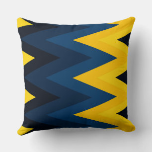 Cojín Decorativo Patrón de cheurón azul y amarillo
