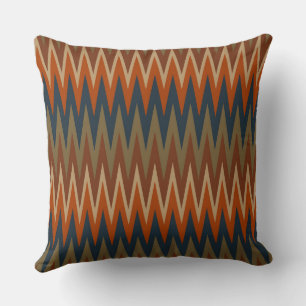Cojín Decorativo Patrón de cheurón de oliva, azul y Naranja