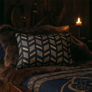 Cojín Decorativo Patrón de cheurón de oro negro Resumen Decoro geom