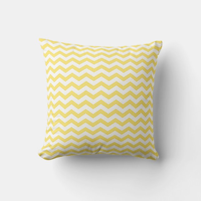 Cojín Decorativo Patrón de cheurón en blanco y amarillo limón (Anverso)