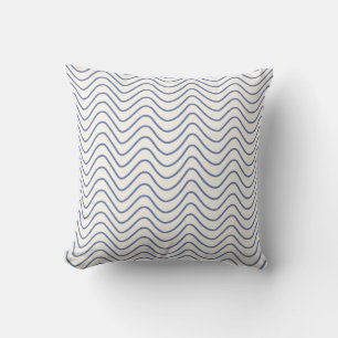 Cojín Decorativo Patrón de cheurón Línea mínima azul en blanco crem