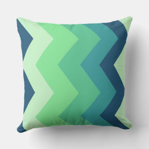 Cojín Decorativo patrón de cheurón verde y azul