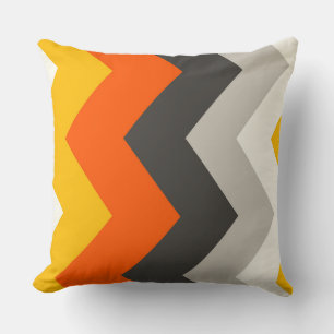 Cojín Decorativo Patrón de chevron amarillo, naranja y gris