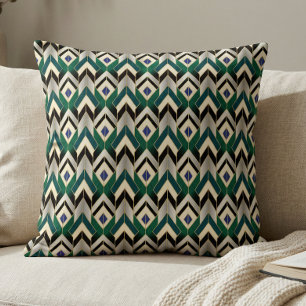 Cojín Decorativo Patrón de Chevron Art Déco Dorado Verde Teal