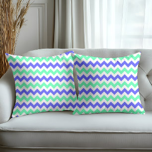 Cojín Decorativo Patrón de Chevron Blanco Menta Azul