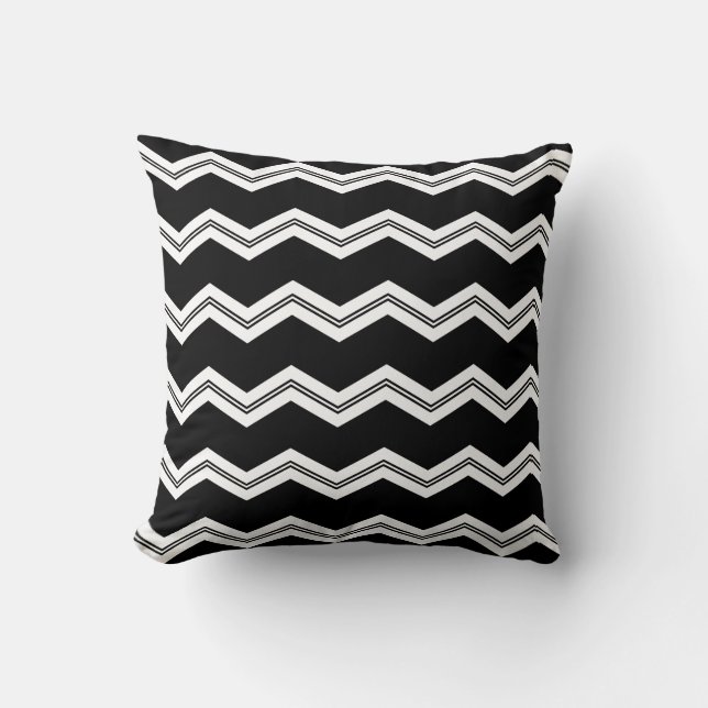 Cojín Decorativo patrón de chevron blanco negro (Anverso)