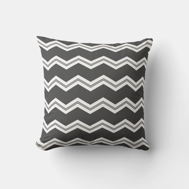 Cojín Decorativo patrón de chevron gris blanco (Anverso)