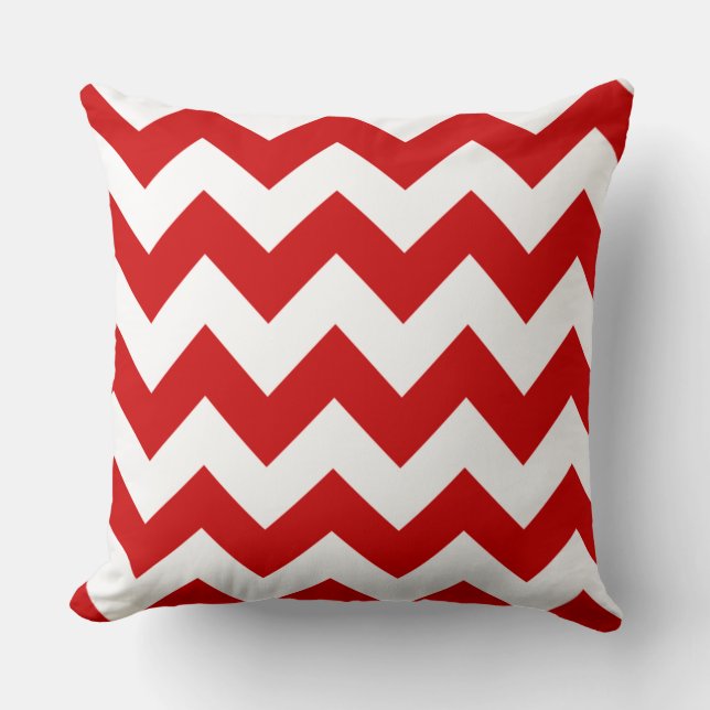Cojín Decorativo Patrón de Chevron Rojo y Blanco (Anverso)
