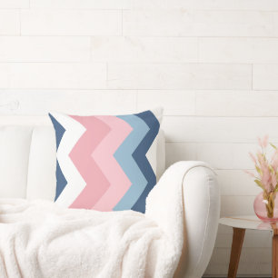 Cojín Decorativo patrón de chevron rosa y azul