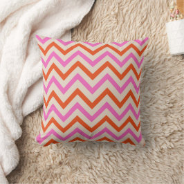 Cojín Decorativo Patrón de Chevron rosa y Naranja Zigzag