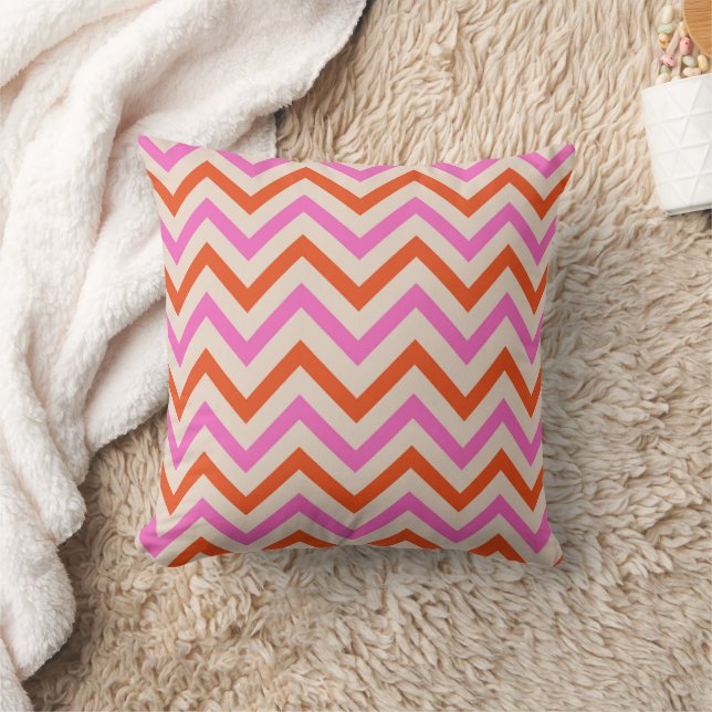 Cojín Decorativo Patrón de Chevron rosa y Naranja Zigzag (Manta)
