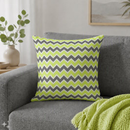 Cojín Decorativo Patrón de Chevron Verde Lima y Gris Oscuro