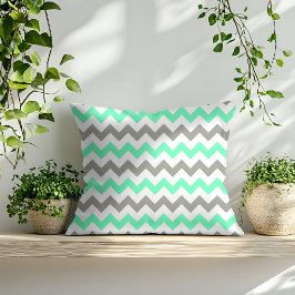 Cojín Decorativo Patrón de Chevron Verde Menta Gris Moderno