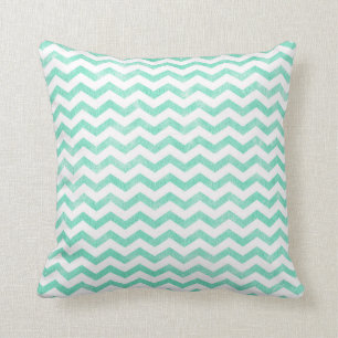Cojín Decorativo Patrón de Chevron Verde Menta y Blanco