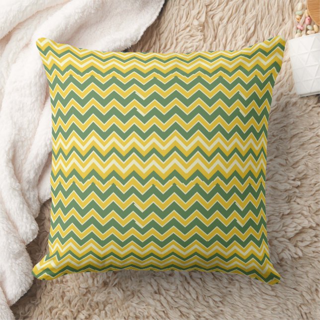 Cojín Decorativo Patrón de chevron verde y amarillo (Manta)