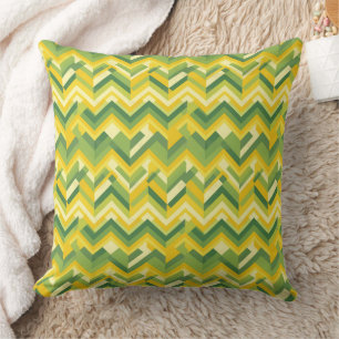 Cojín Decorativo Patrón de chevron verde y amarillo