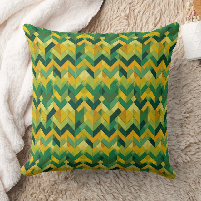 Cojín Decorativo Patrón de chevron verde y amarillo (Manta)