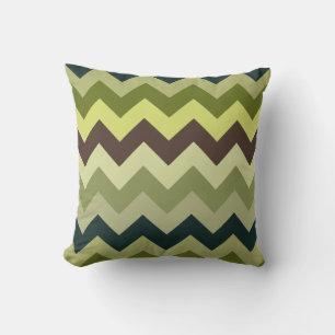 Cojín Decorativo Patrón de Chevron Verde y Marrón Precioso