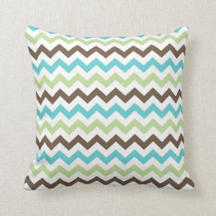 Cojín Decorativo Patrón de chevrons de Green, Aqua, Brown Zig Zag