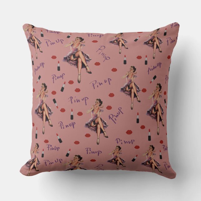 Cojín Decorativo patrón de chica de anclaje rosa (Anverso)