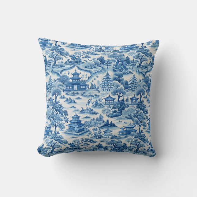 Cojín Decorativo Patrón de chinoiserie azul (Anverso)