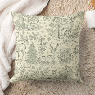 Cojín Decorativo Patrón de ciervo de Toile verde de campo francés