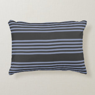Cojín Decorativo Patrón de cinco bandas de azul-gris y carbón veget